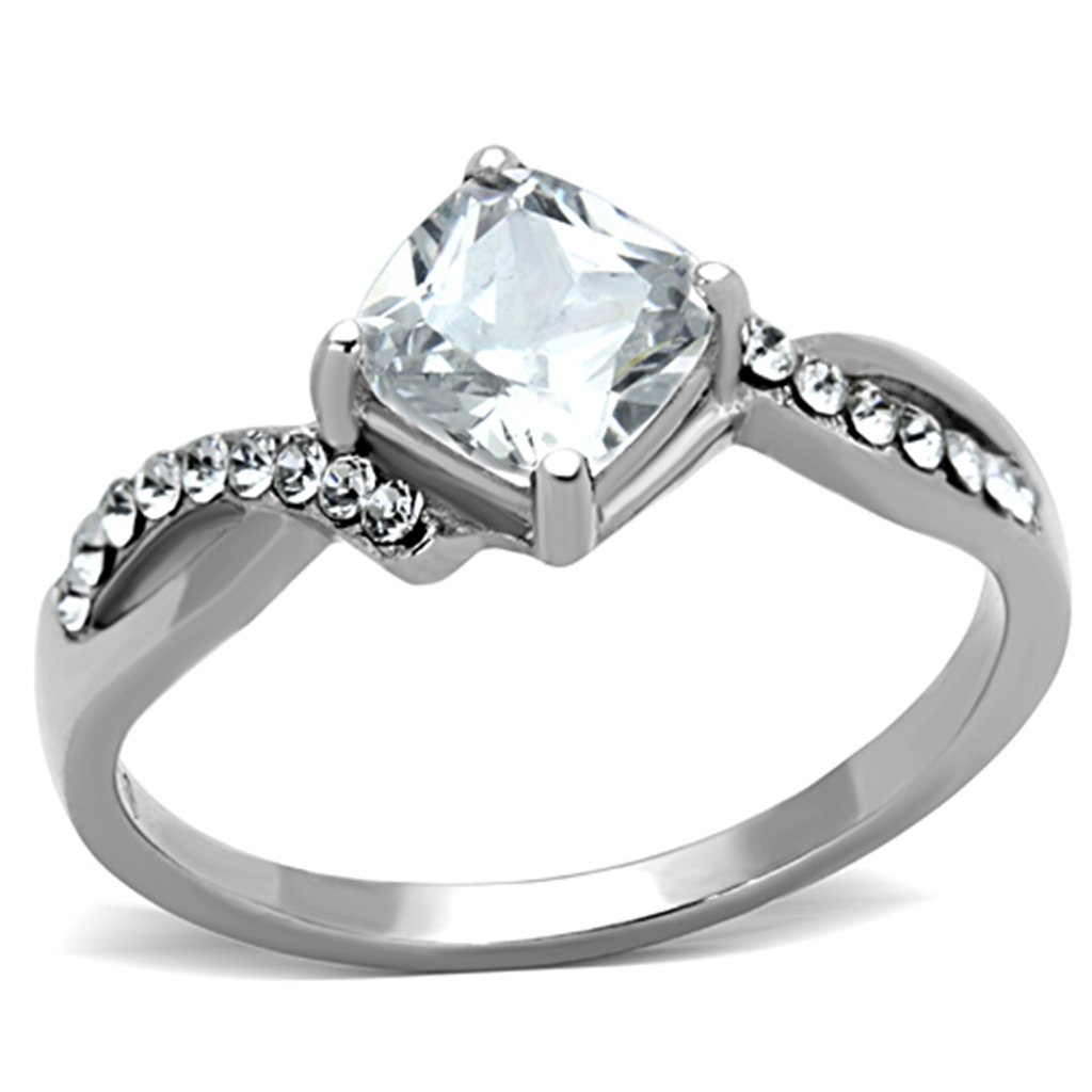 Marimor Jewelry 316 Stainless Steel Women's Cushion Cut Engagement Ring - 0.915ct Cubic Zirconia Solitaire Ring for Wedding, Proposal & Anniversary Gifts