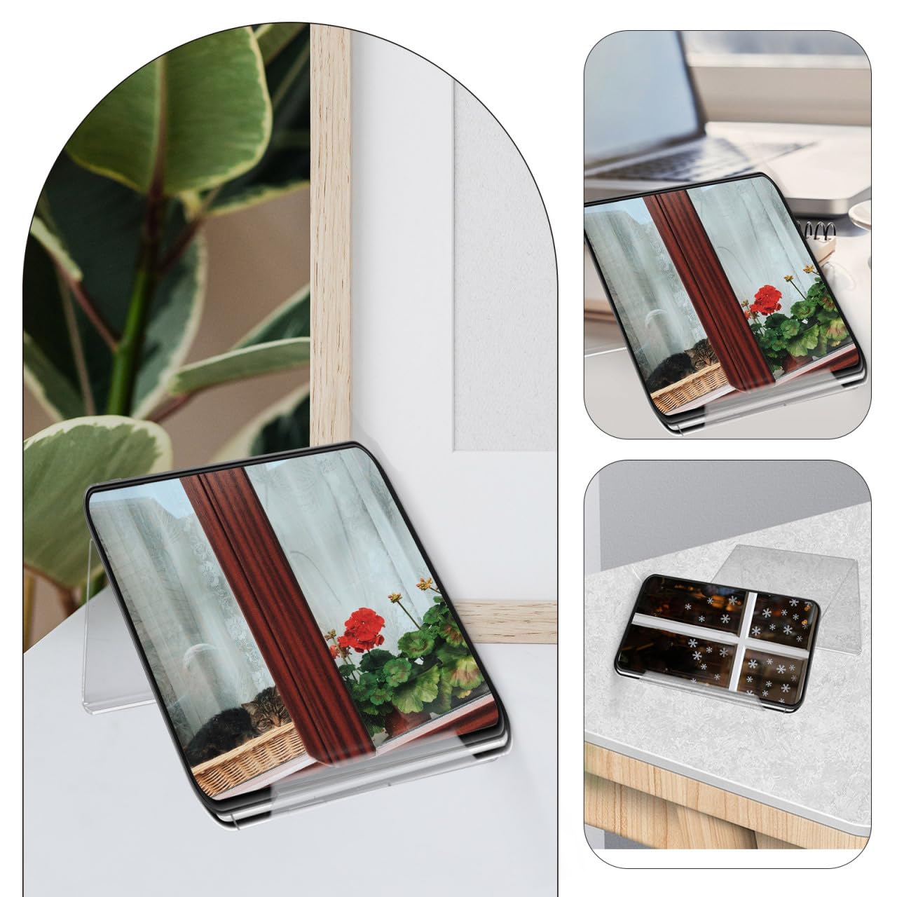 Acrylic Phone Stand Holder for iPhone, Android, Landline & Tablet - Adjustable Desktop Organizer for Office, Home, Kitchen, Bedroom (Perfect for Video Calls, Reading & Hands-Free Viewing)