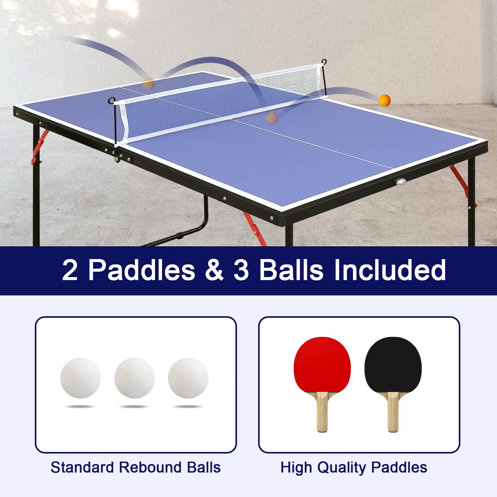 Premium Foldable Ping Pong Table Set - 100% Preassembled Indoor/Outdoor Table Tennis Game for Family Fun | Backyard, Garage & Game Room Use