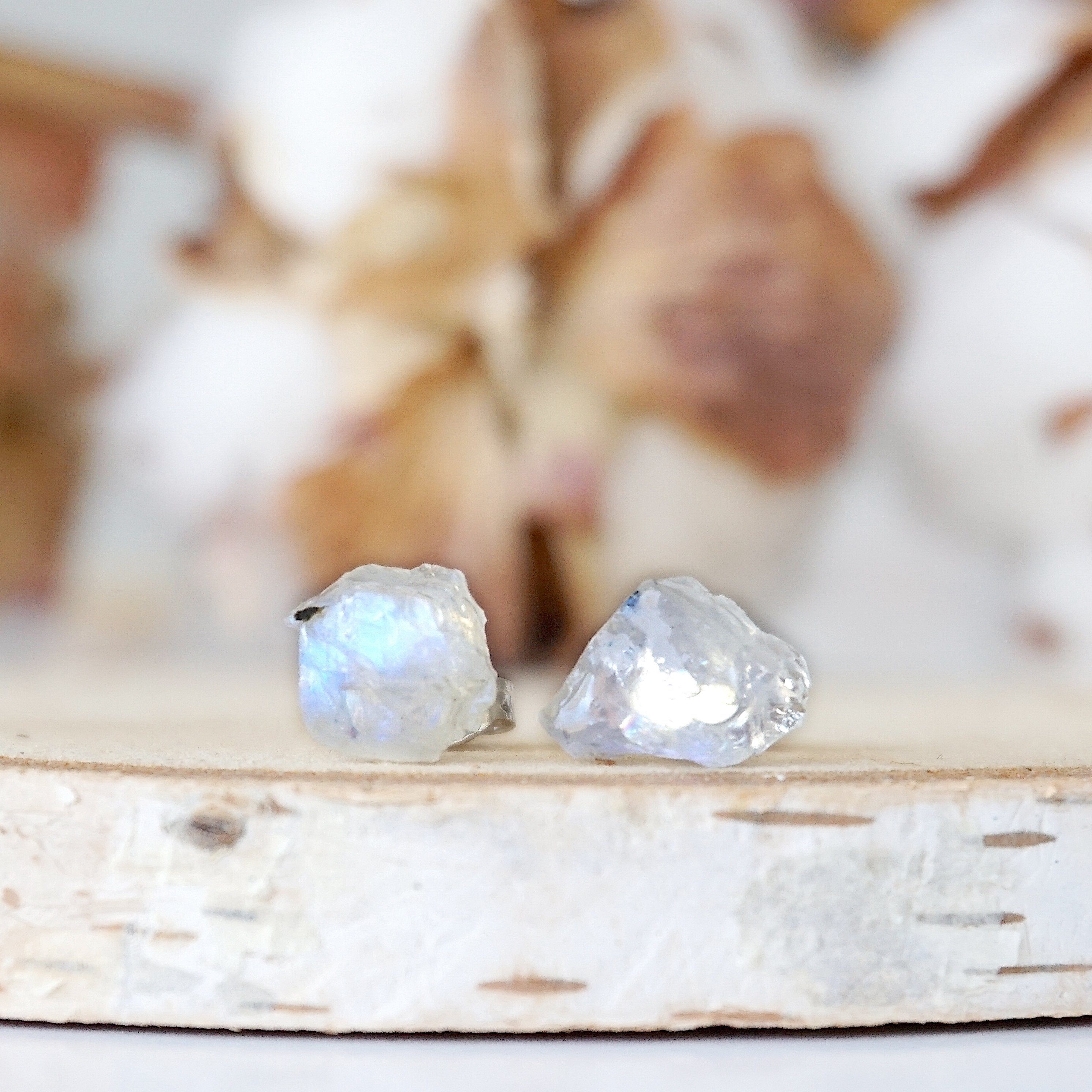Rainbow Moonstone Stud Earrings for Women - Hypoallergenic Post Earrings for Everyday Wear & Special Occasions
