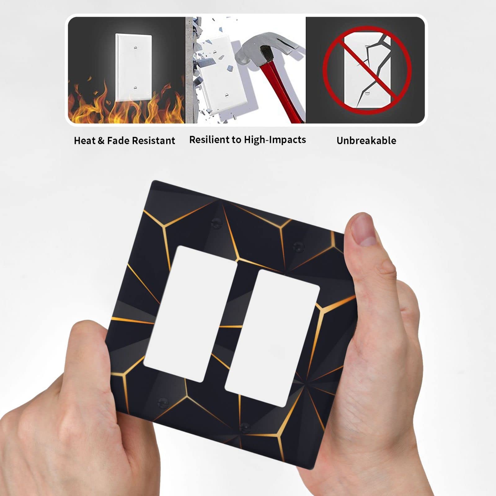 Modern Abstract Diamond Pattern Light Switch Cover - Double Rocker Wall Plate Decor for Bedroom, Kitchen & Bathroom - 2 Gang Switch Plate Cover (4.50
