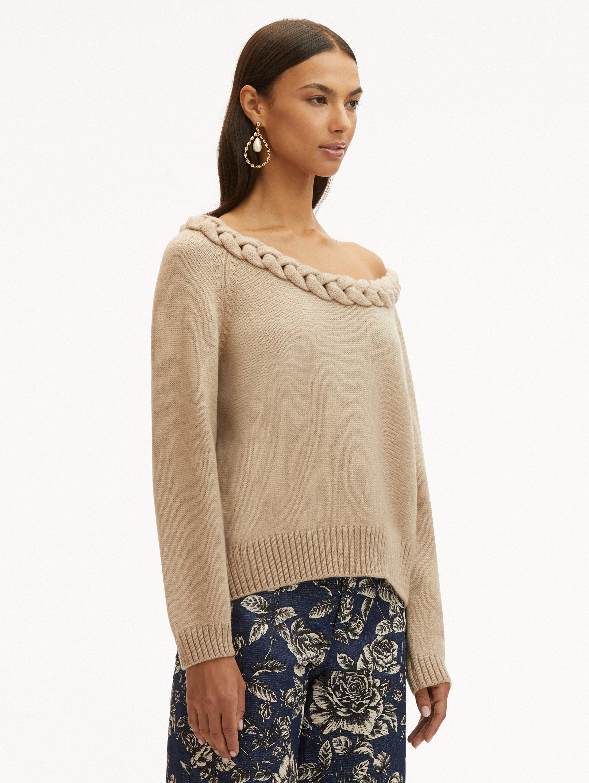 Braided Neckline Pullover Sweater for Women - Cozy Knit Tops with Stylish Cable Design - Perfect for Fall & Winter Layering, Casual Outfits, and Office Wear