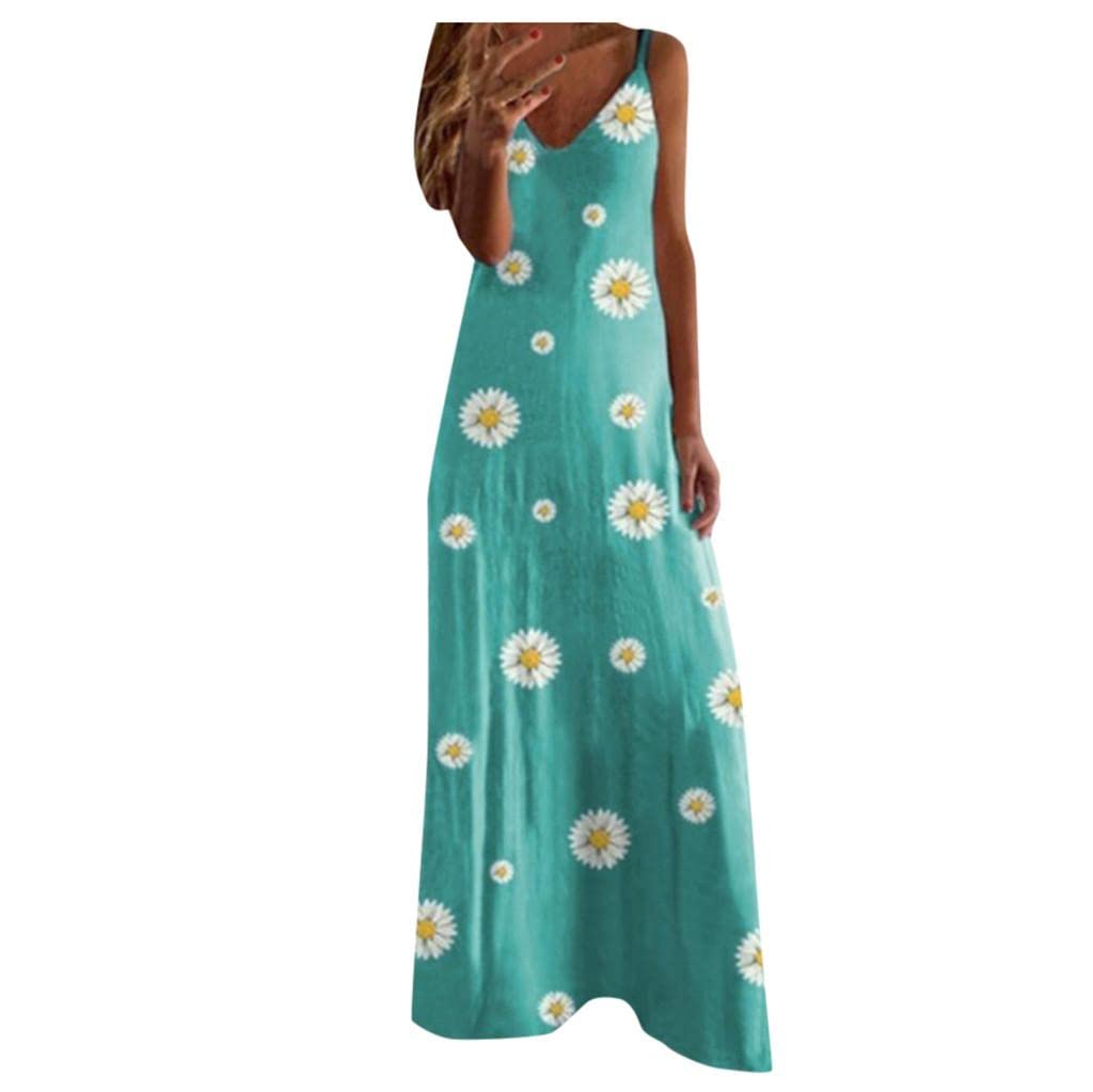 Women's Summer Dresses - Casual Bohemian Halter Neck Beach Maxi Dress with Vintage Floral Print | Sleeveless Midi Dress for Vacation, Beach Outings & Summer Parties