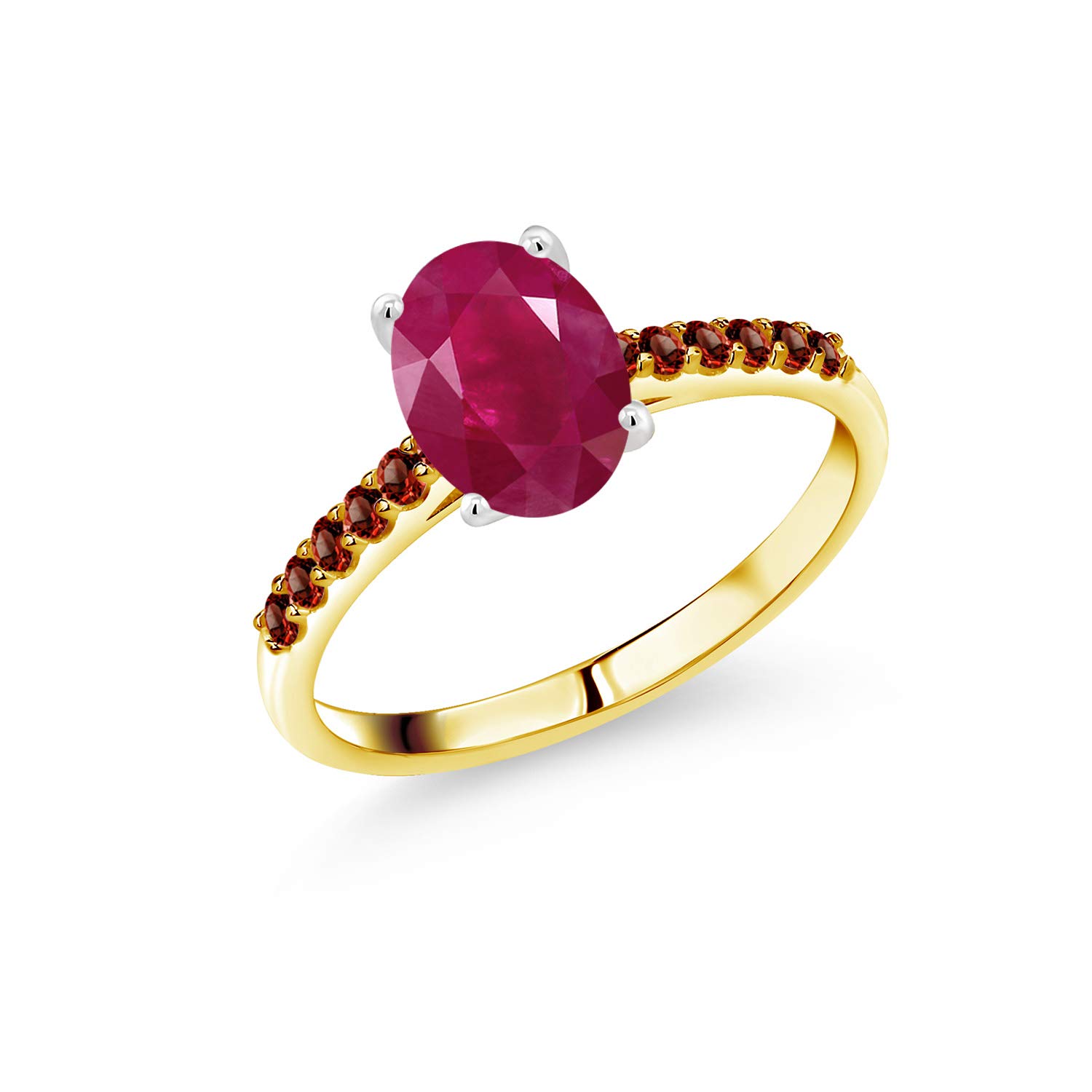 1.84 Ct Oval Red Ruby & Garnet 10K Yellow Gold Ring with White Gold Prongs – Elegant Jewelry for Weddings, Anniversaries & Special Occasions