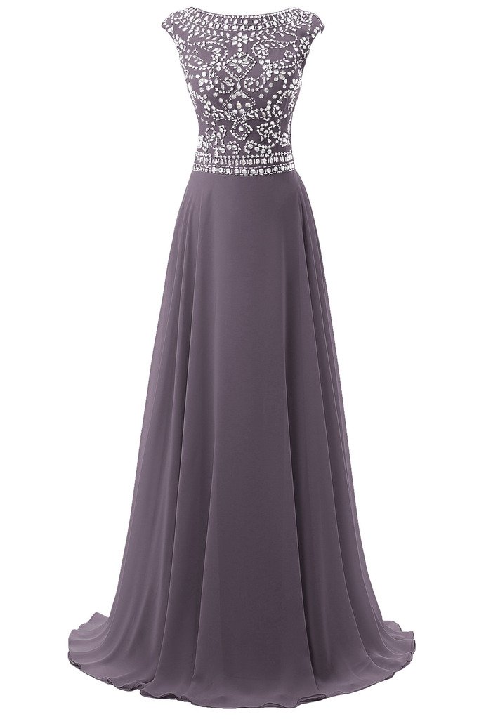 Elegant Long Chiffon Bridesmaid Dress with Cap Sleeves & Beaded Details - Formal Evening Gown for Women | Perfect for Weddings, Proms, and Special Occasions