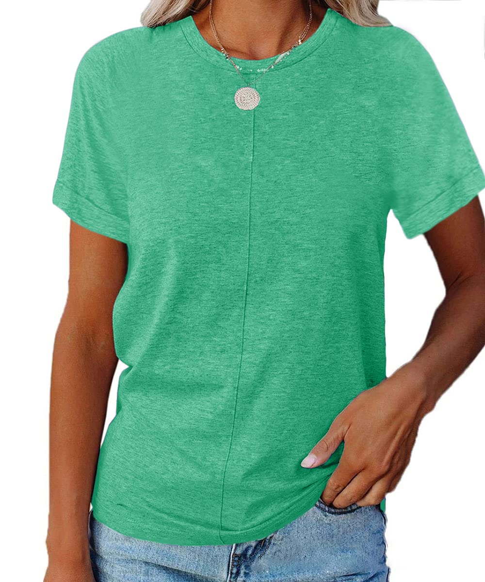 Women's Short Sleeve Crewneck T-Shirt - Casual Loose Fit Solid Color Cotton Top for Everyday Wear | Perfect for Work, Weekend & Summer Outfits