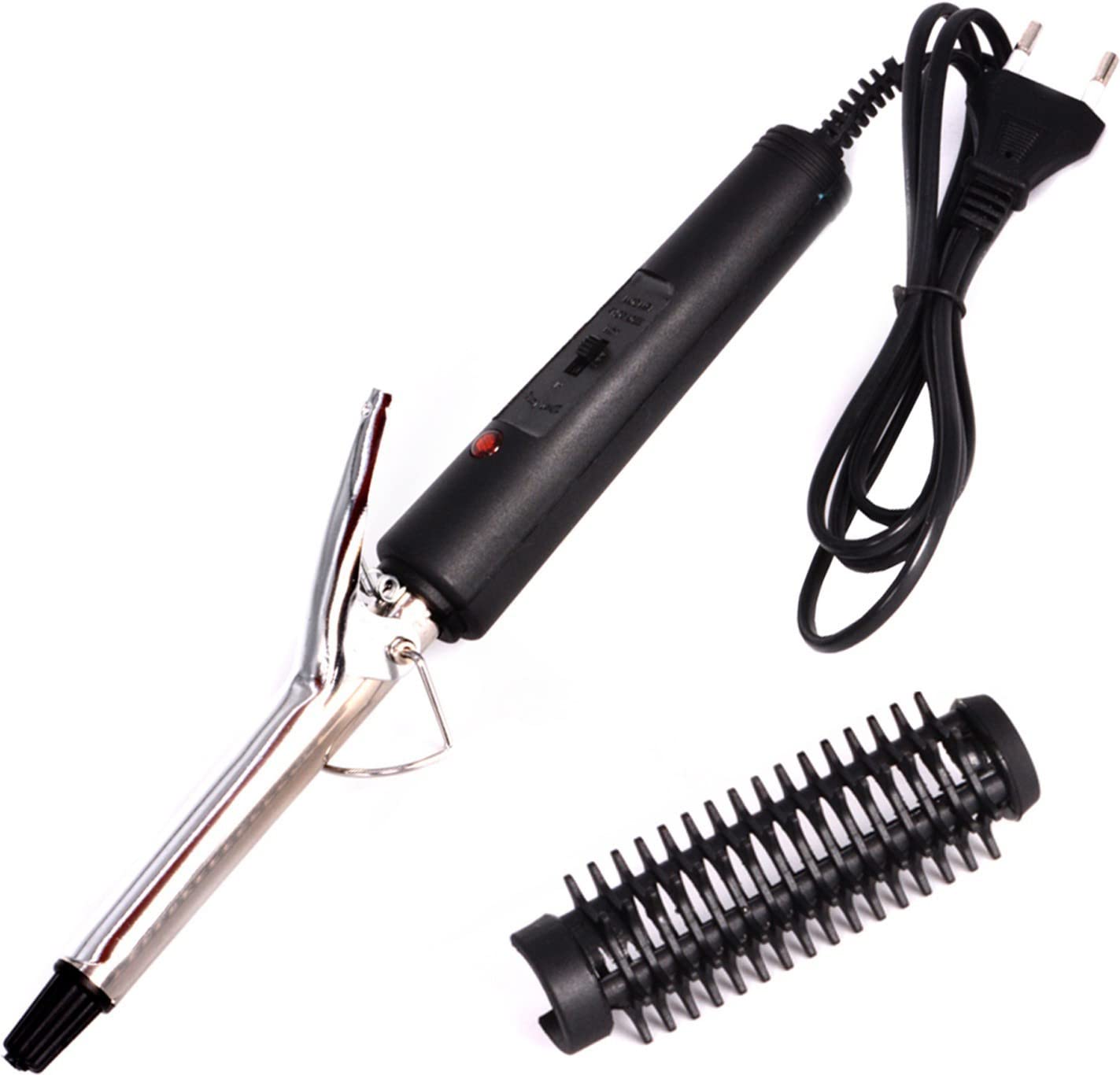 Ceramic Hair Curler with Adjustable Temperature - Medium Black & Silver Styling Iron for Wavy, Curly & Straight Hair - Perfect for Home, Salon & Travel Use