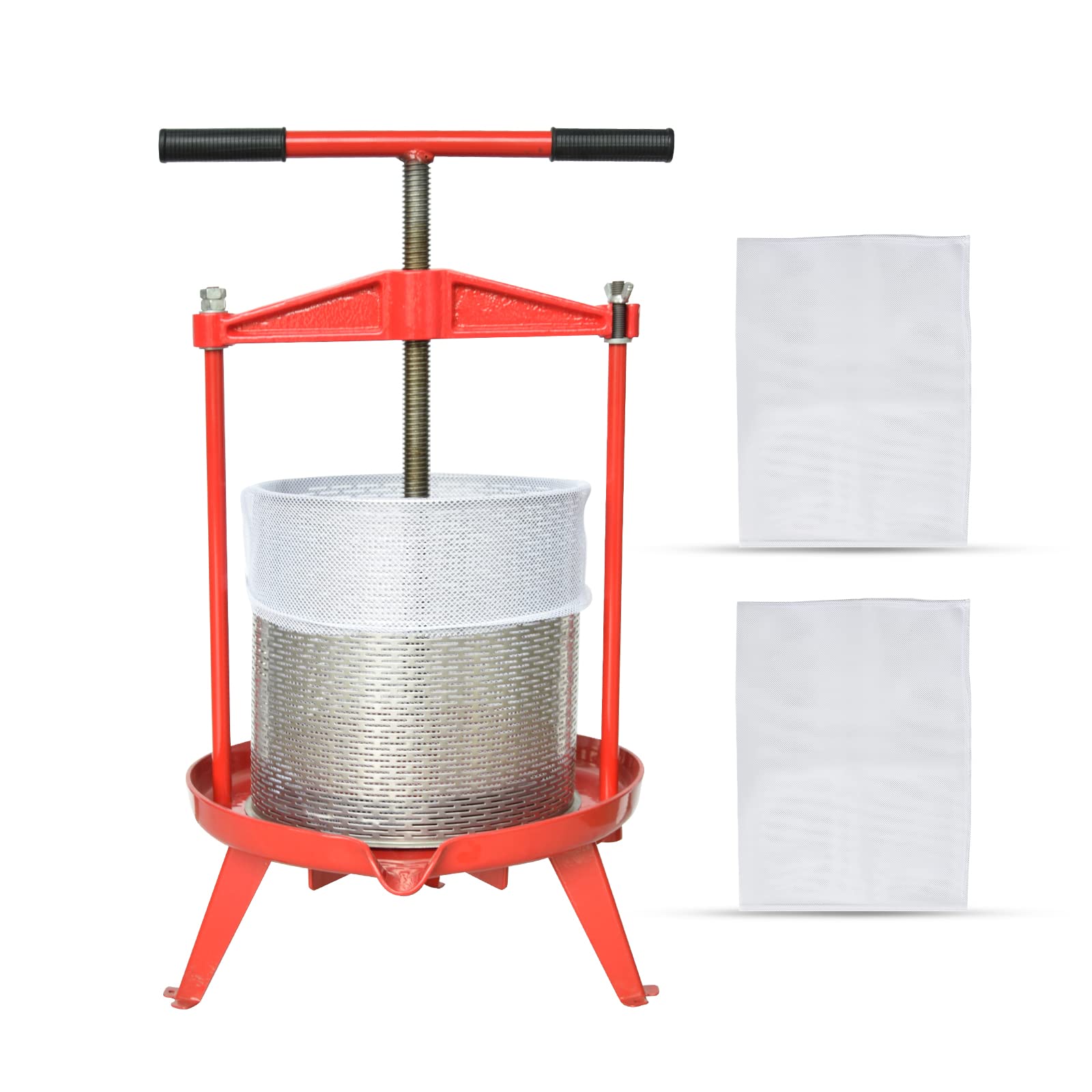 2.38 Gallon Heavy-duty Cross-beam Stainless Steel Fruit and Wine Press with Reusable Mesh Bags - Perfect for Home Brewing, Cider Making, and Juice Extraction