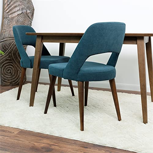 ASHCROFT Avol Mid-Century Modern Fabric Dining Chairs - Set of 2 Blue Upholstered Chairs for Kitchen, Dining Room & Home Office | Comfortable & Stylish Seating Solution