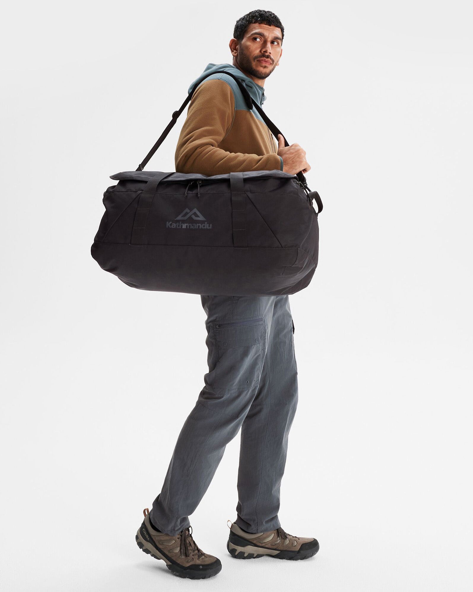 Indus Base 70L Black Stingray Duffle Bag - Large Travel Duffel for Camping, Gym & Weekend Getaways