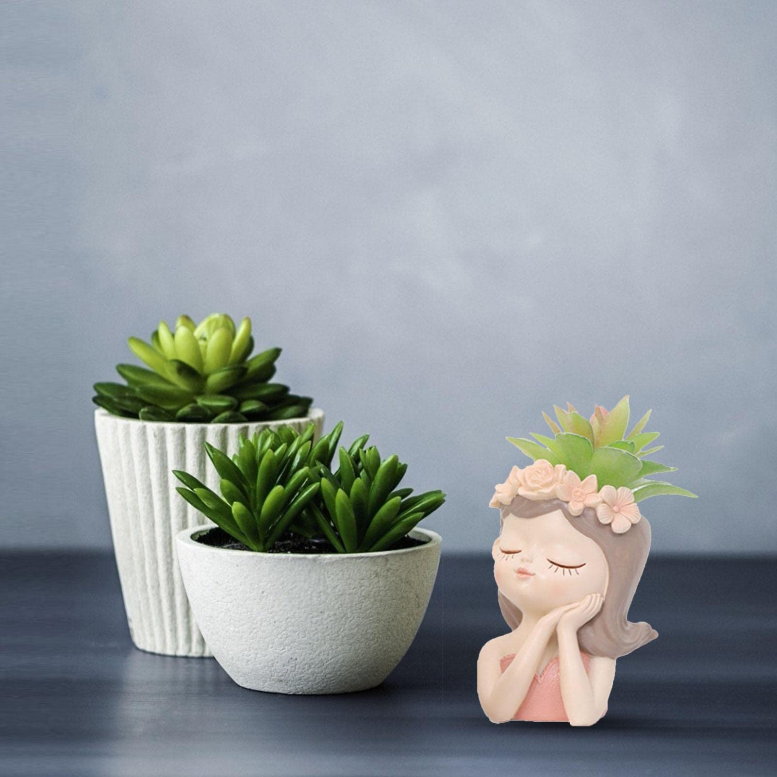 Naysku Silicone Flower Pot Mold - DIY Concrete, Clay & Resin Planter Molds for Garden Decor, Soap & Cake Making - Creative Girl Head Flower Pot Design for Home & Craft Projects