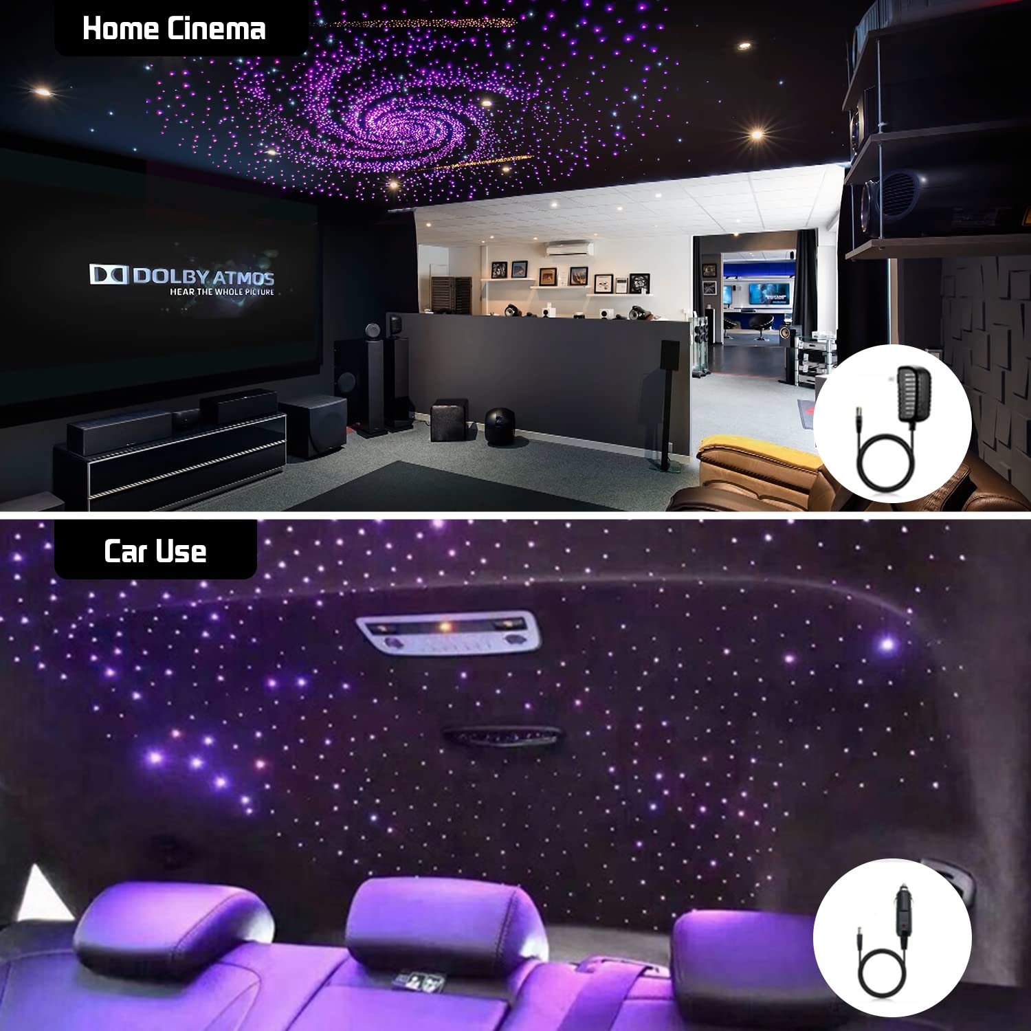 AMKI 16W Fiber Optic LED Star Ceiling Lights Kit - APP & Remote Control, Sound Activated Mode for Car & Home Decoration (550pcs 0.75mm/0.03in Fiber Strands, 13.1ft/4m) - Perfect for Bedroom, Theater, Party & Romantic Ambiance Lighting