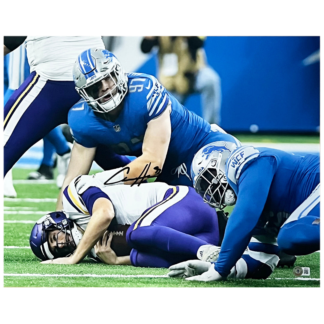 Aidan Hutchinson Autographed Detroit Lions vs Minnesota Vikings Football 16x20 Photo - Beckett Certified - Perfect for Sports Memorabilia Collectors and Detroit Lions Fans