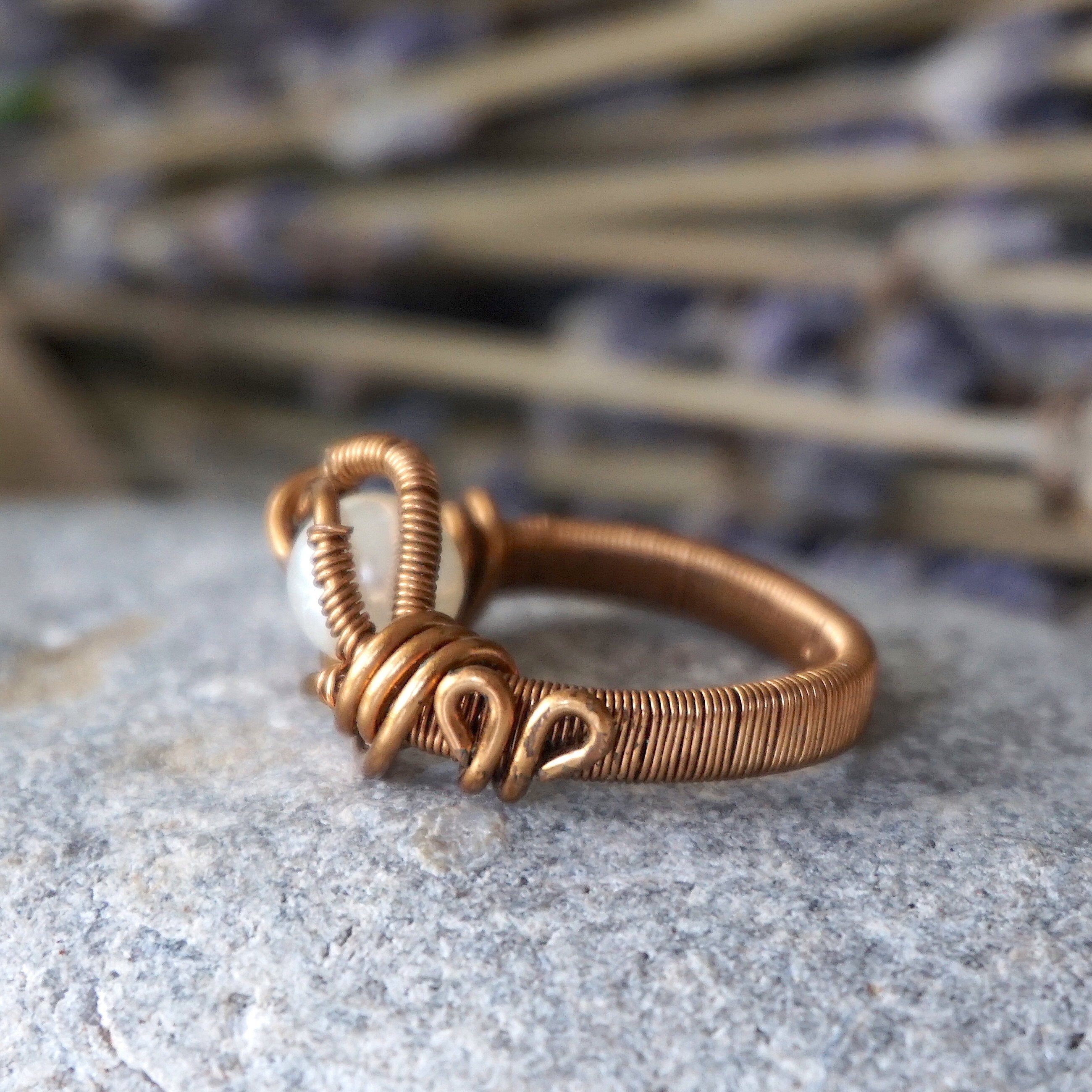 Antique Bronze Wire Wrapped Pearl Ring - Elegant Vintage Jewelry for Women, Bridal, Wedding, and Special Occasions