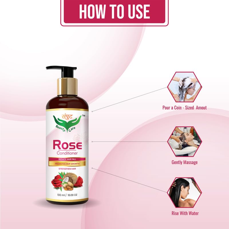 Organic Rose Hair Conditioner for Oily Scalp - Promotes Hair Growth & Strengthens Hair - Ideal for Daily Use & Damaged Hair Care