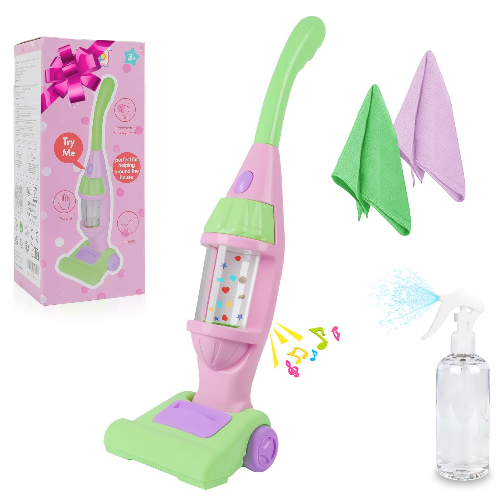 **Kids Toy Vacuum Cleaner with Lights, Sounds & Whirling Stars - Pretend Play Cleaning Set for Toddlers & Preschoolers - Fun Learning Housekeeping Toy for Girls & Boys (Pink) - Perfect for Indoor Play & Role-Playing Games**