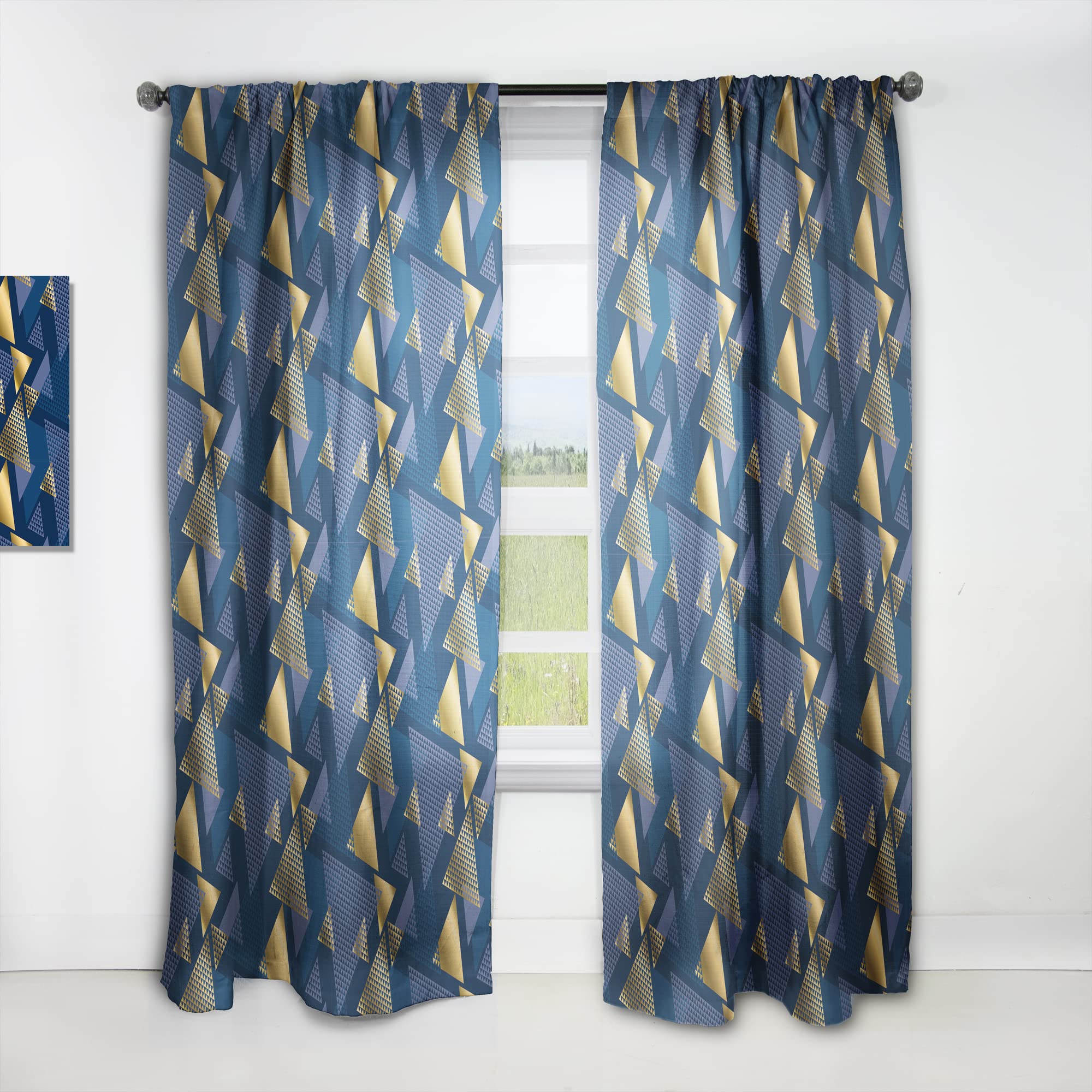 DesignQ Retro Luxury Wave Pattern Thermal Insulated Curtains - Gold & Blue Single Panel (52x120) for Bedroom & Living Room - Elegant Window Drapes for Home Decor & Light Blocking