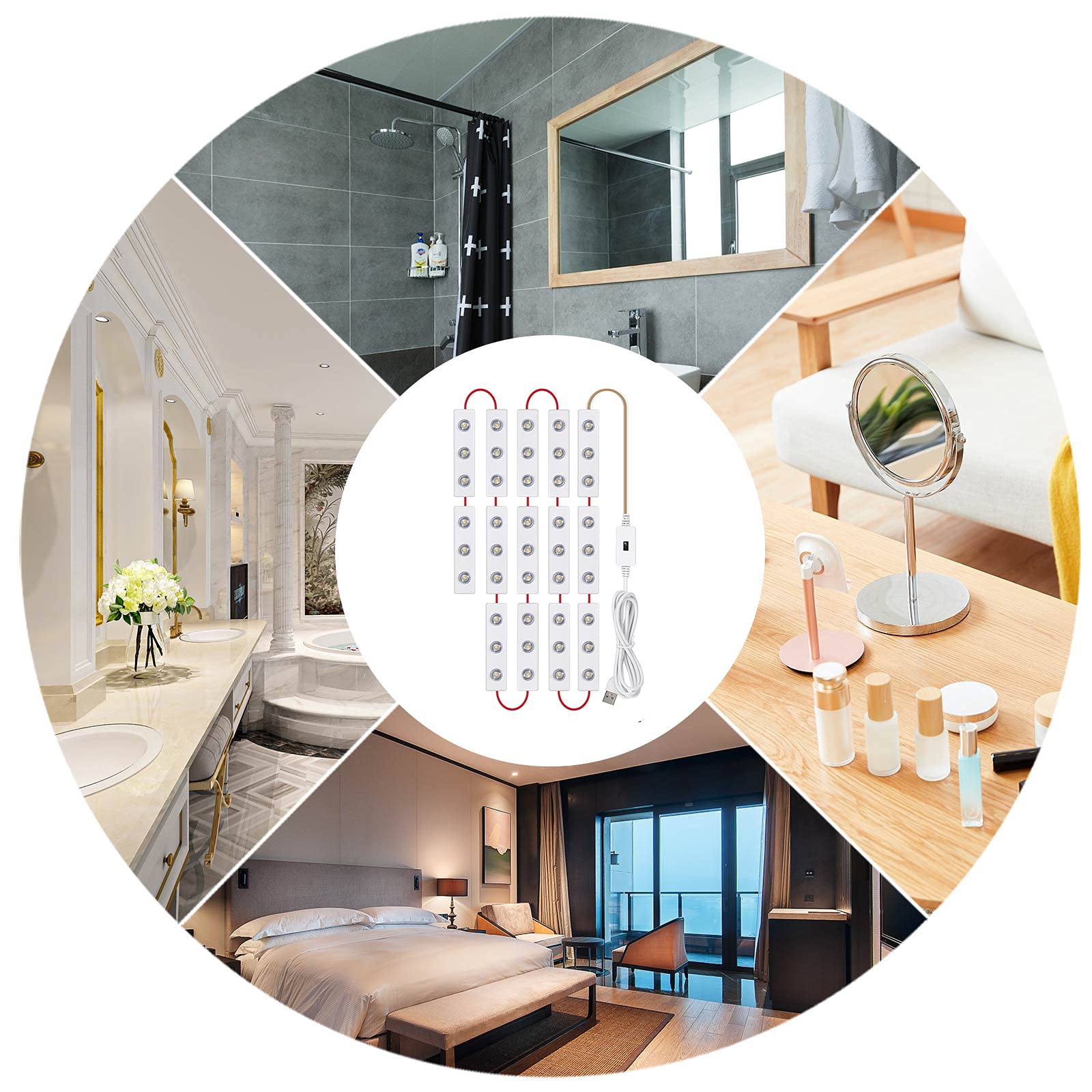 4.92ft USB LED Strip Light with 14 LED Strips - Hand Induction Vanity Mirror Lighting with Double-Sided Sticker for Makeup Mirror, Dressing Table, Bedroom & Hair Salon - Perfect for Professional Makeup Application and Home Decor Lighting