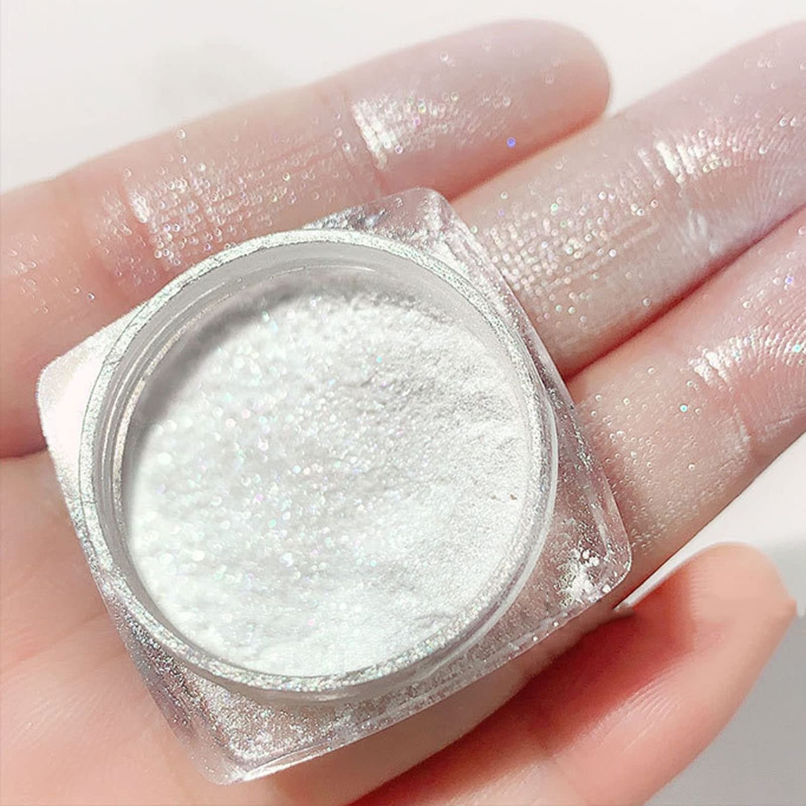 2 Boxes Pearl Nail Powder - Pearlescent White Nail Art Pigment with High Gloss Glitter & Holographic Ice Aurora Effect | DIY Chrome Powder for Home Manicure, Salon Nail Art Decoration | Perfect for Gel Polish, Acrylic Nails & Professional Nail Designs