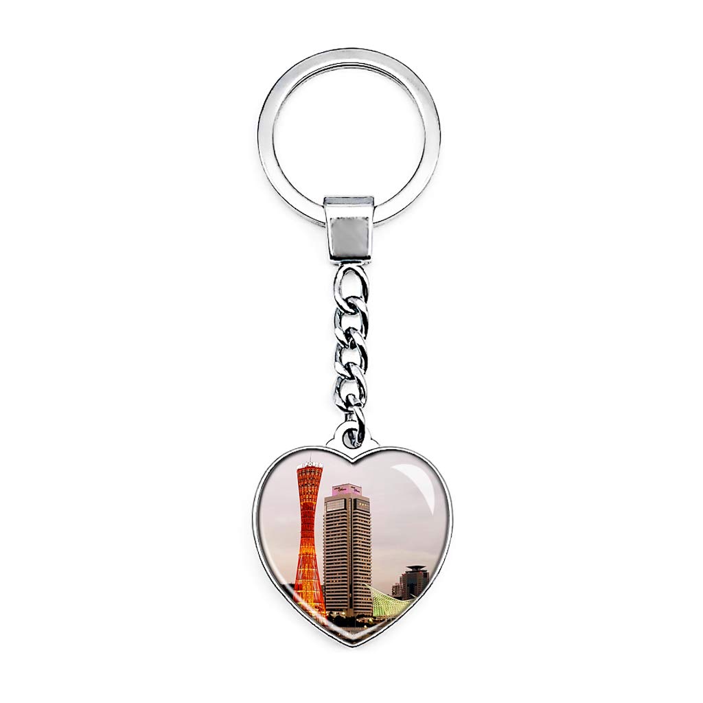 Creative Double-Sided Heart-Shaped Crystal Keychain - Japan Port of Kobe Travel Souvenir - Durable Metal Key Ring for Backpacks, Luggage & Gift Giving