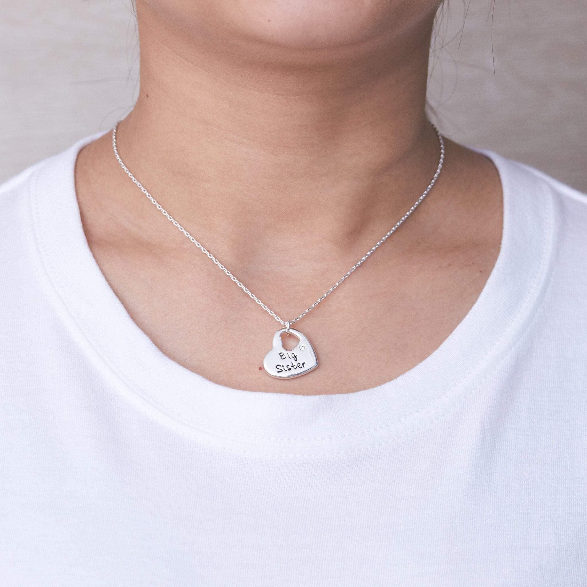 Philip Jones Big Sister Heart Necklace with Zircondia® Crystals - Elegant Gift for Sisters, Birthday & Anniversary Jewelry - Perfect for Special Occasions & Everyday Wear