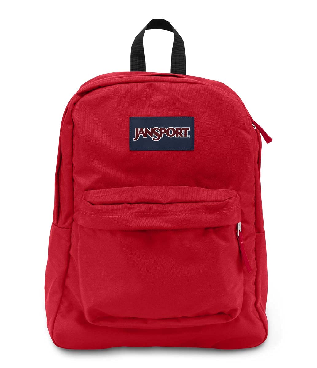 JanSport SuperBreak One Backpack - Durable Lightweight School & Travel Backpack with Main Compartment & Front Utility Pocket - Red Tape Design - Perfect for College, Work & Outdoor Adventures