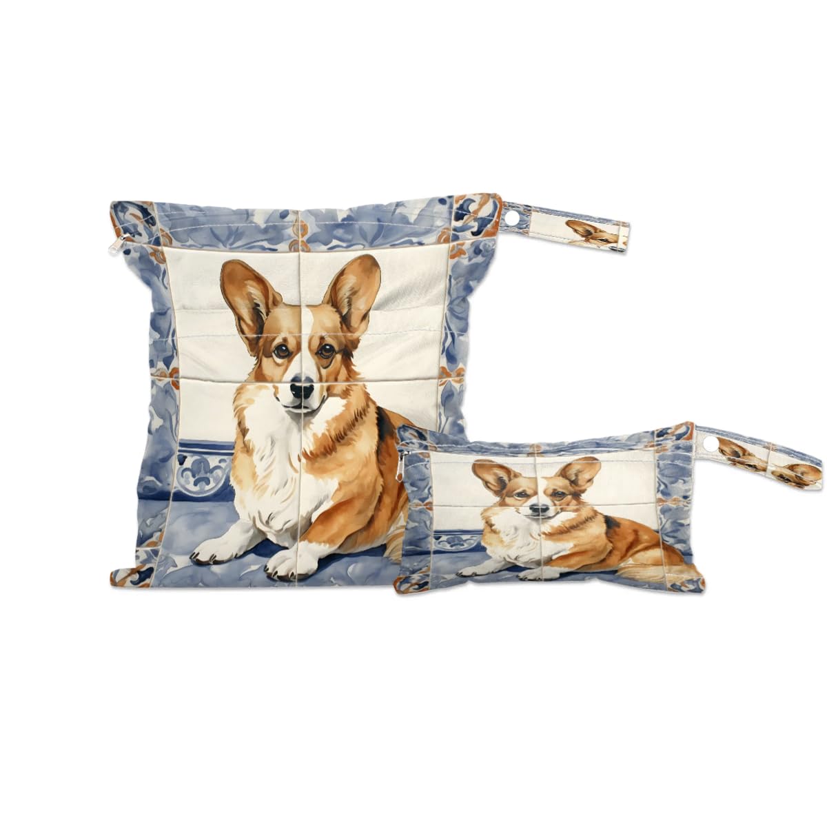 2 Pack Waterproof Wet Dry Bags - Cute Corgi Design Swimsuits & Laundry Organizer for Beach, Pool, Gym, Yoga | Reusable Cloth Diaper Storage & Bathing Suit Travel Bag