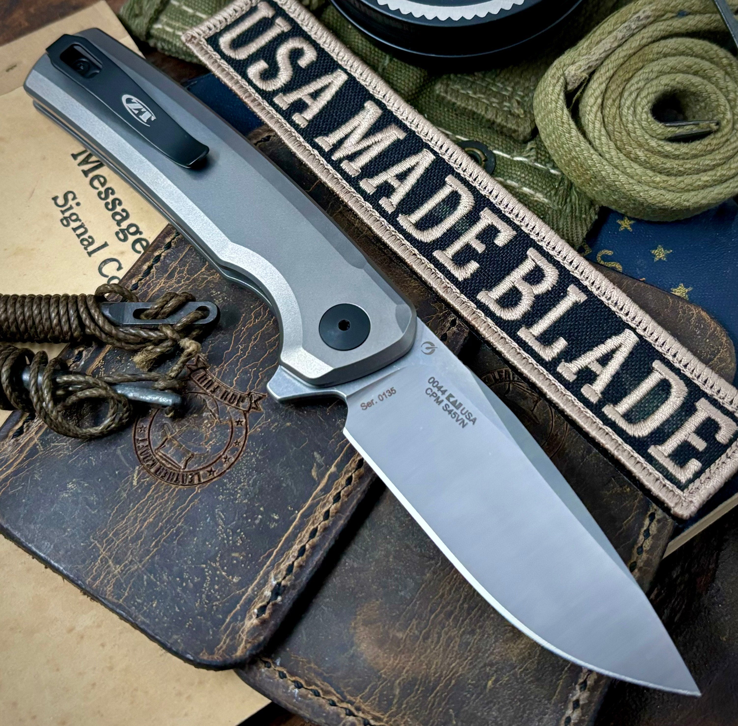 ZT0044 Full Titanium Button Lock Flipper Knife - S45VN Steel Blade by Zero Tolerance | EDC, Outdoor Camping & Tactical Use
