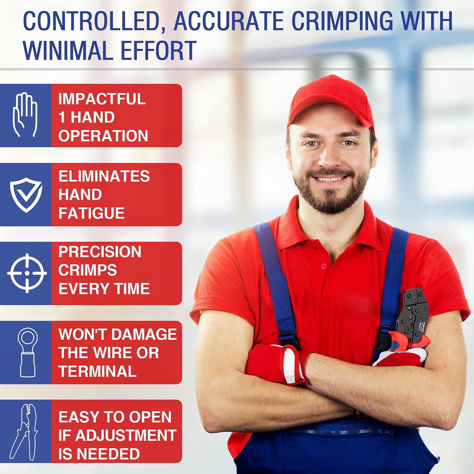 TUBTAP 22-16 AWG Spade Connector Crimper Tool for Electrical Wiring - Perfect for Automotive & DIY Projects