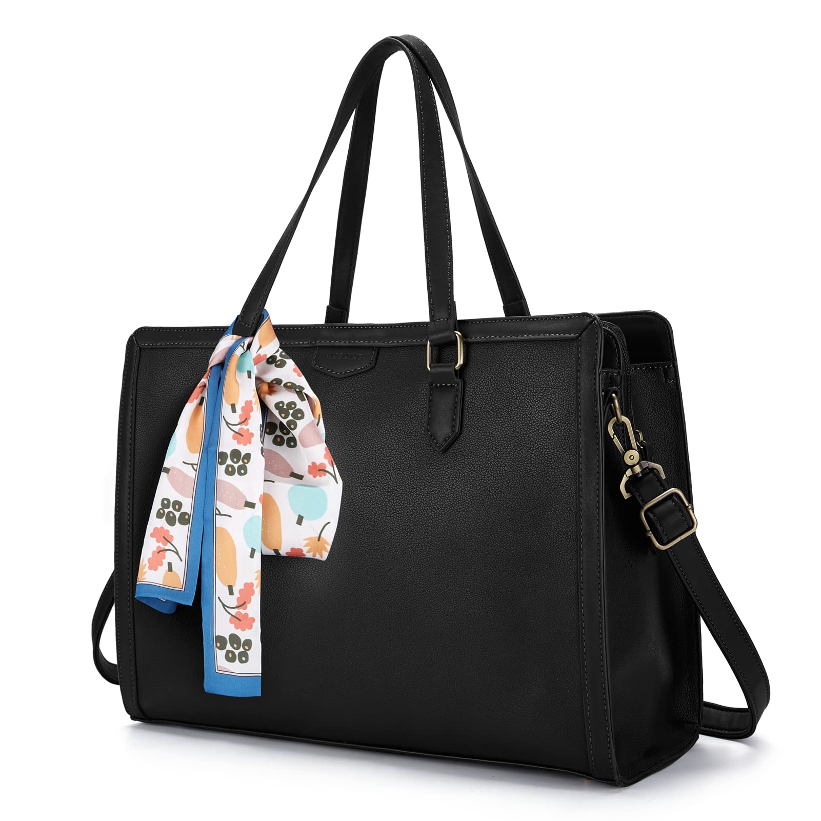 Missnine 15.6 Inch Leather Laptop Tote Bag for Women - Stylish Work Bag, Teacher Computer Purse, Office Briefcase, Travel Handbag for Professionals and Students