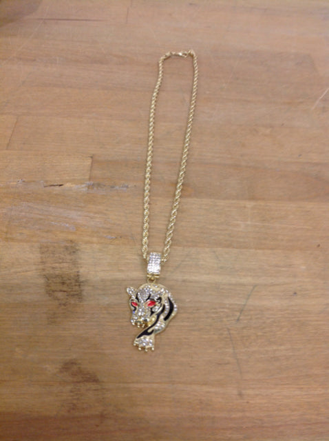 Elegant Gold Rhinestone Tiger Pendant Necklace for Women - Perfect for Parties, Weddings & Evening Events