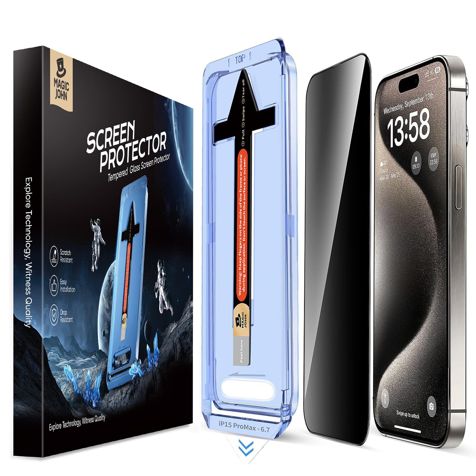 2 Pack Privacy Tempered Glass Screen Protector for iPhone 15 Pro Max 6.7 Inch - Auto Dust Removal, Bubble-Free, Easy Installation, Case Friendly - Perfect for Office, Travel and Daily Protection