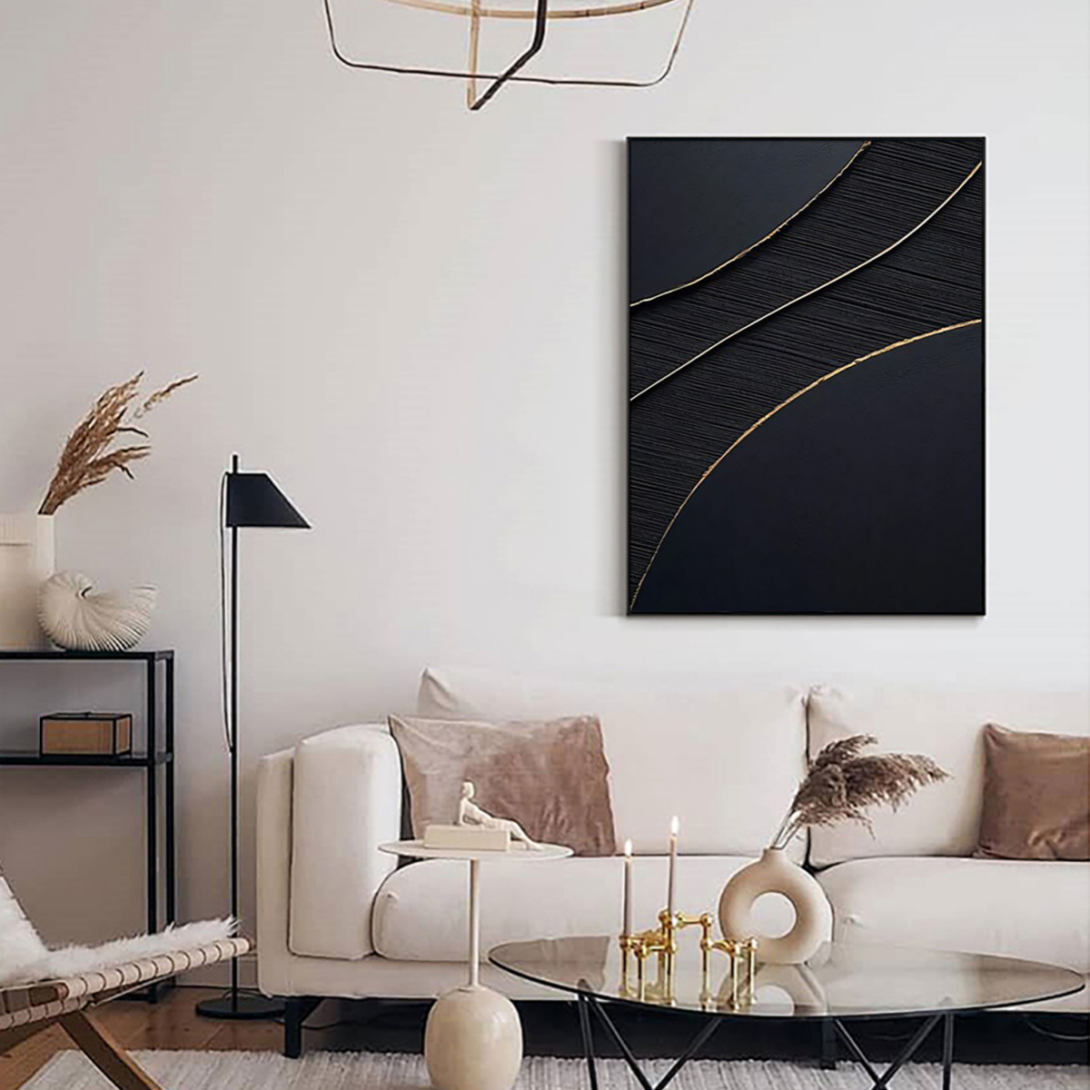 Black Gold Minimalist Textured Abstract Wall Art Painting #MZ049 - Perfect for Modern Home & Office Decor