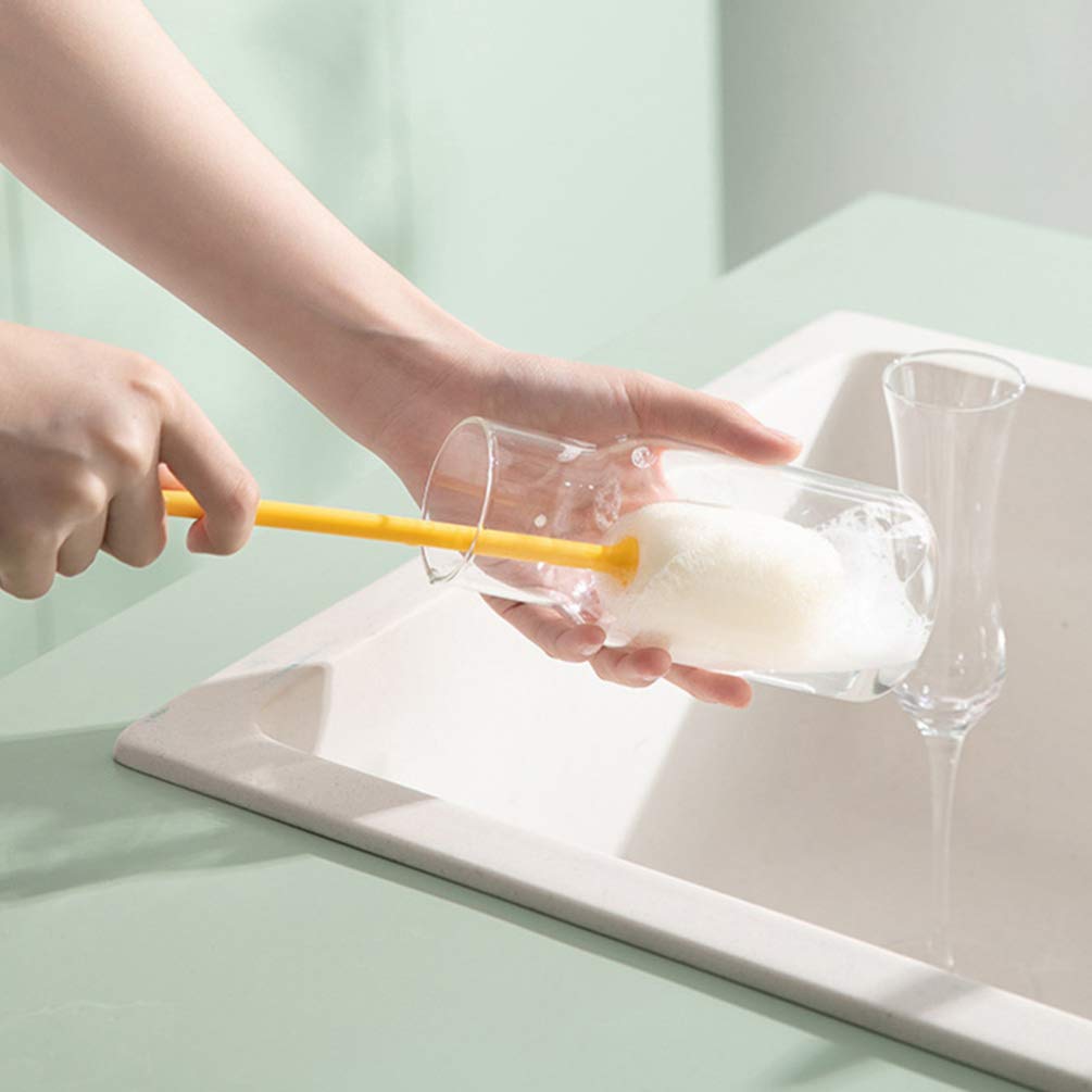 3-Pack Long Handle Cleaning Brushes for Cups, Glasses & Bottles - Durable Plastic Dishwashing Sponge Brushes for Kitchen, Home & Office Use