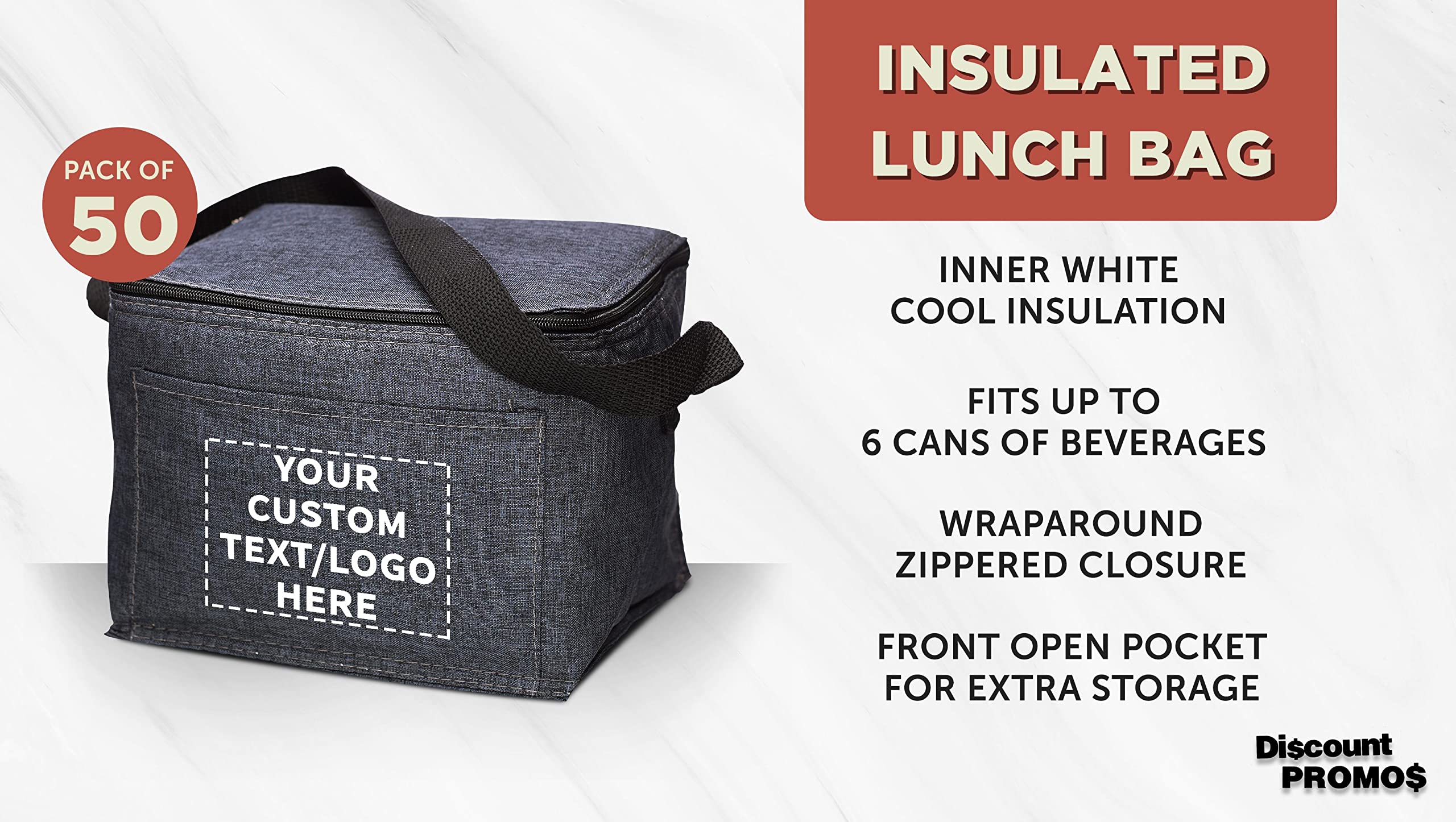Custom Insulated Cooler Lunch Bag Set of 50 - Personalized Bulk Pack for Work, Travel & Outdoor Events - Black | Reusable Food Storage for Picnics, Camping & Office Lunches