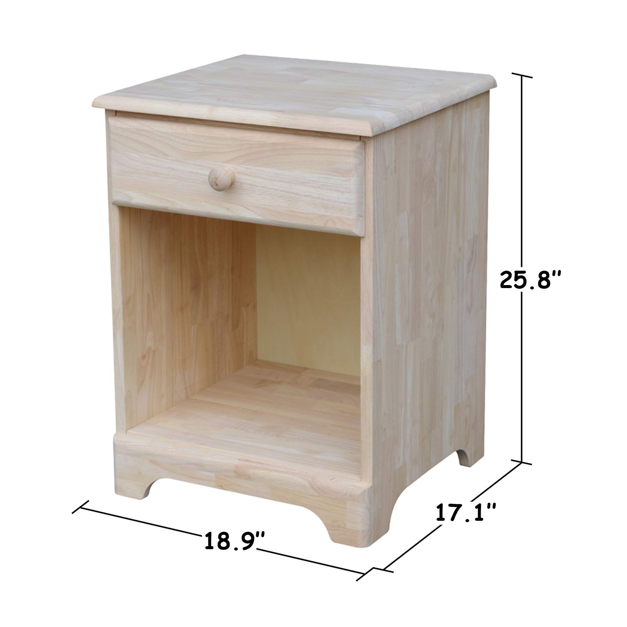 Unfinished Night Stand with One Drawer - International Concepts Bedside Table for Bedroom, Living Room & Guest Room