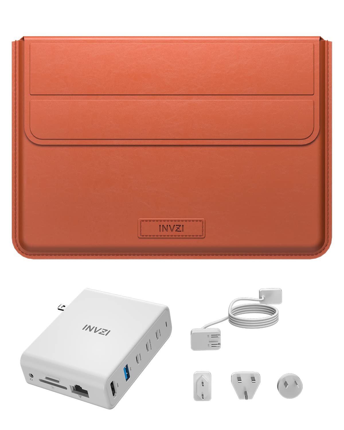 INVZI 9-in-1 100W GaN USB C Multiport Charger with Laptop Sleeve Case for MacBook Air/Pro 13-16 Inch & Other Laptops | Fast Charging Station for Home, Office & Travel Accessories