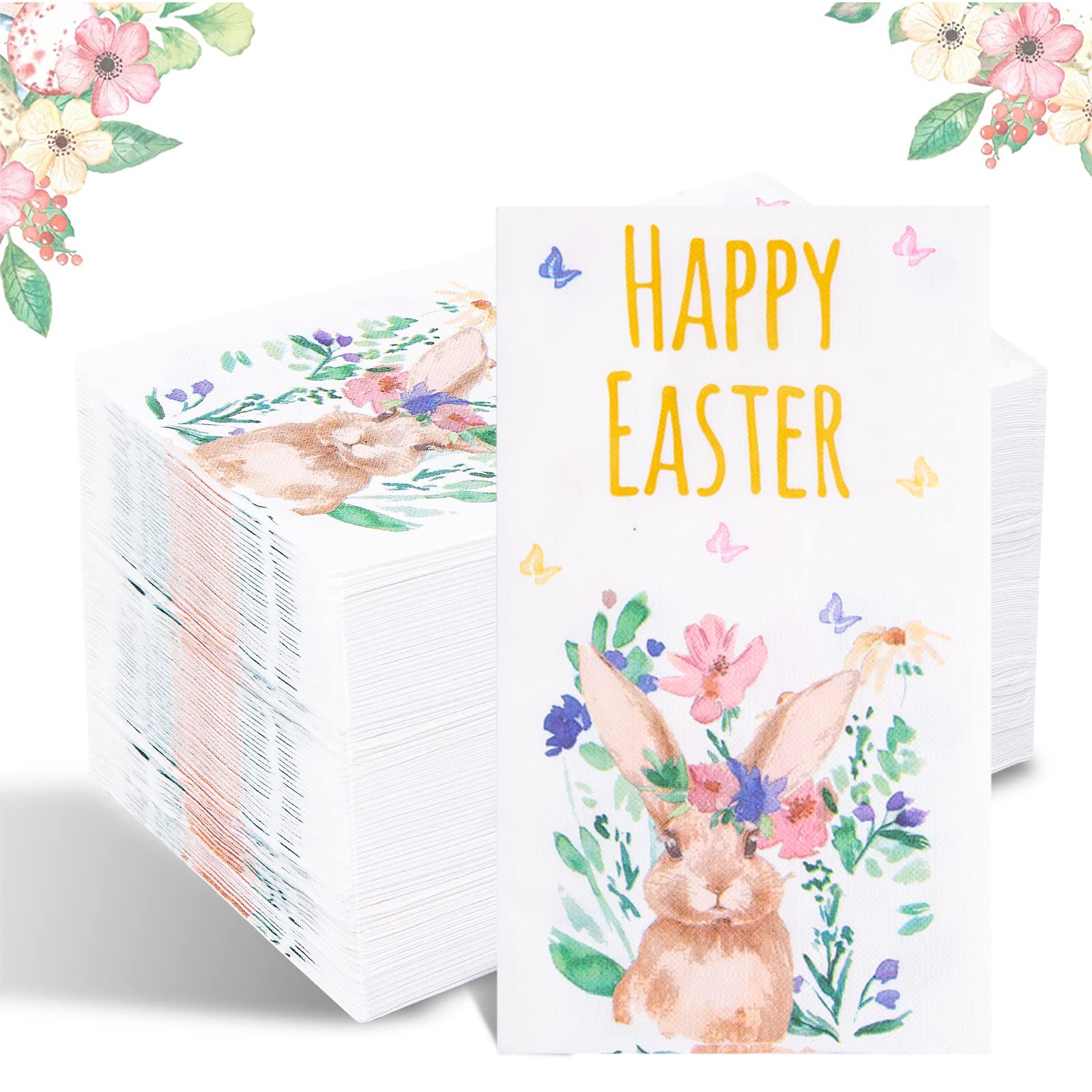 BUCLA 100-Count 3-Ply Easter Bunny Paper Napkins - Premium Disposable Soft & Absorbent for Easter Parties, Weddings, Cocktail Beverages - Great for Holiday Decorations, Table Settings & Special Occasions