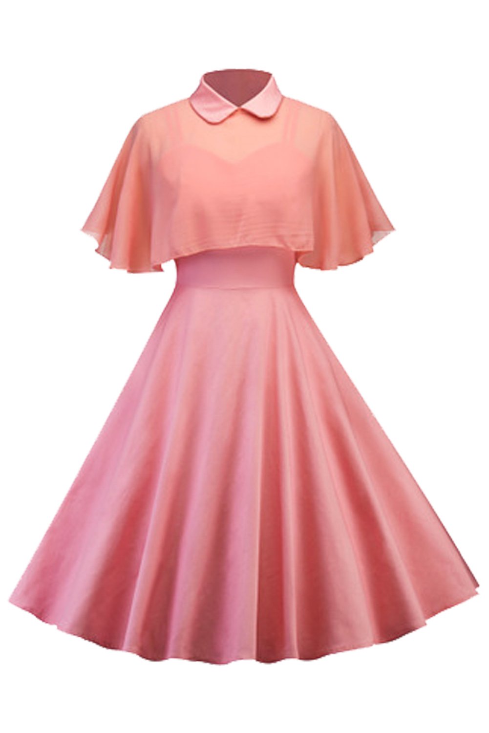 Vintage 1950s Women's Retro Swing Dress with Peter Pan Collar & Voile Cape - Pink Cocktail Party Dress for Evening Events, Weddings & Special Occasions