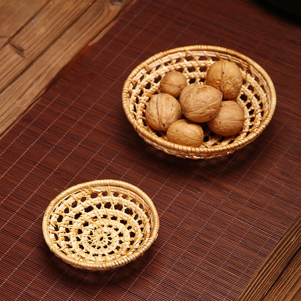 Handmade Woven Rattan Storage Basket - 18x5cm Wire Wicker Fruit & Bread Serving Bowl for Candy, Cake, Keys, Phone, Wallet | Home Decor, Kitchen & Dining Organizer
