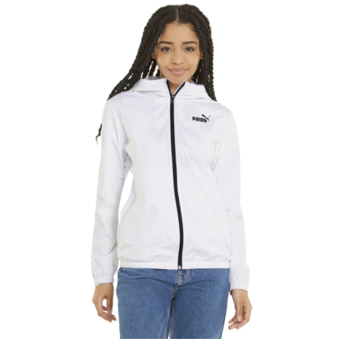 PUMA Women's Essentials Windbreaker Jacket - Lightweight Water-Resistant White Windbreaker for Running, Hiking & Outdoor Activities (Small)