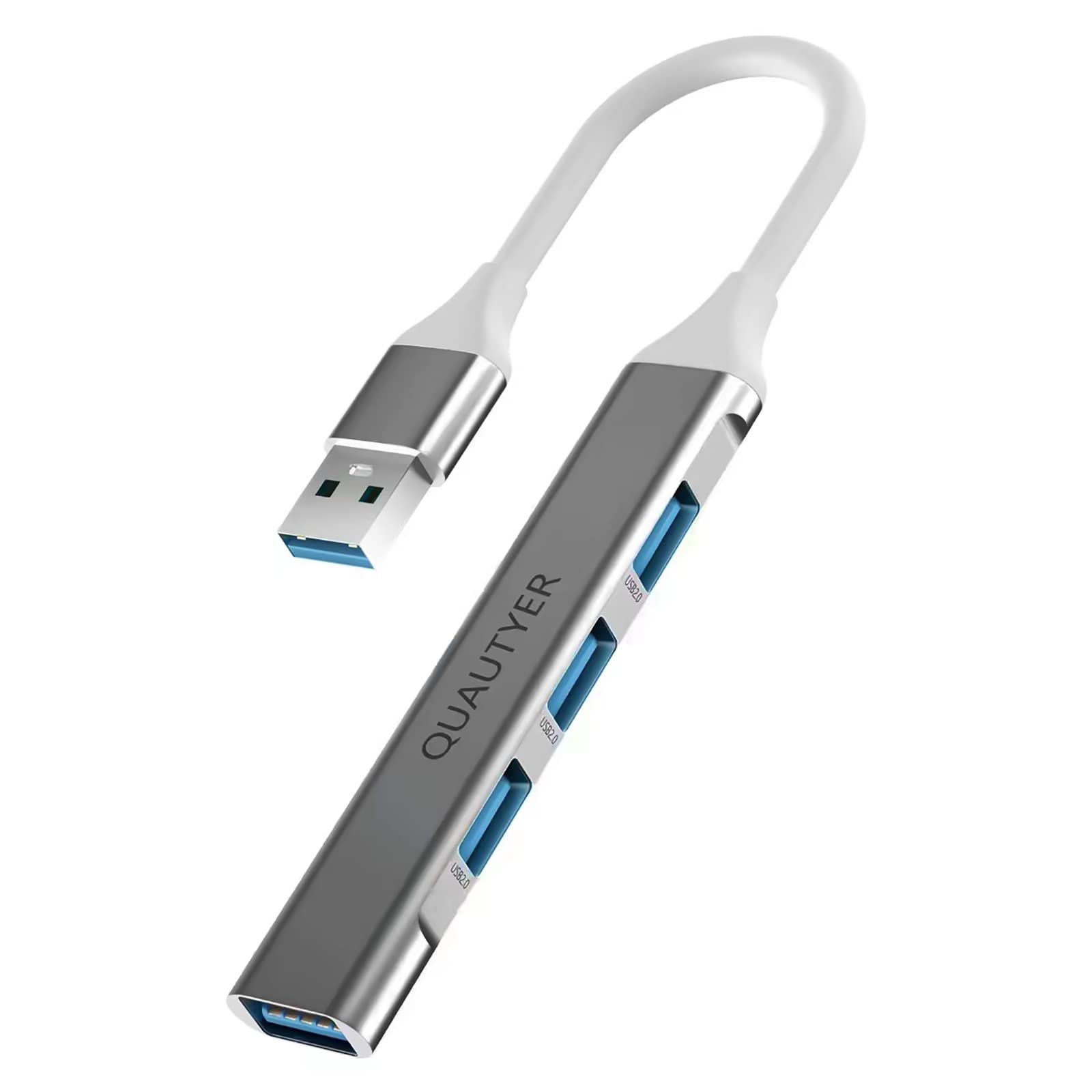 4-Port USB 3.0 Hub with USB 2.0 Compatibility - Mini Portable USB Splitter Docking Station for MacBook, iPad Pro, Dell, HP Laptops & Smartphones (Grey) - Perfect for Home Office, Gaming & Travel Accessories