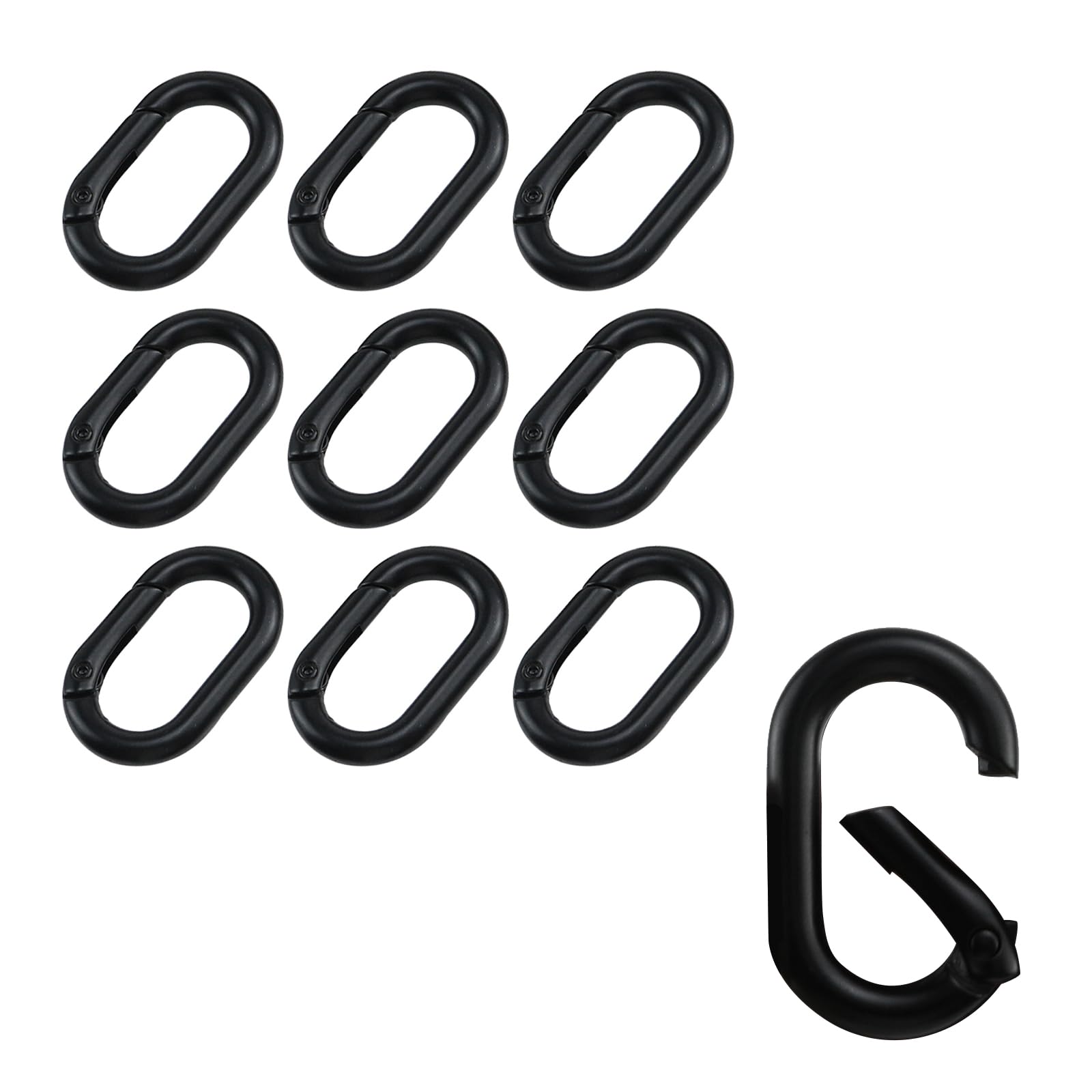 10 Pack Matte Black Oval Metal Carabiner Key Rings - Heavy Duty Spring Keychain Clips for Keys, Bags, Purses & Backpacks - Ideal for Outdoor, Travel & Daily Organization