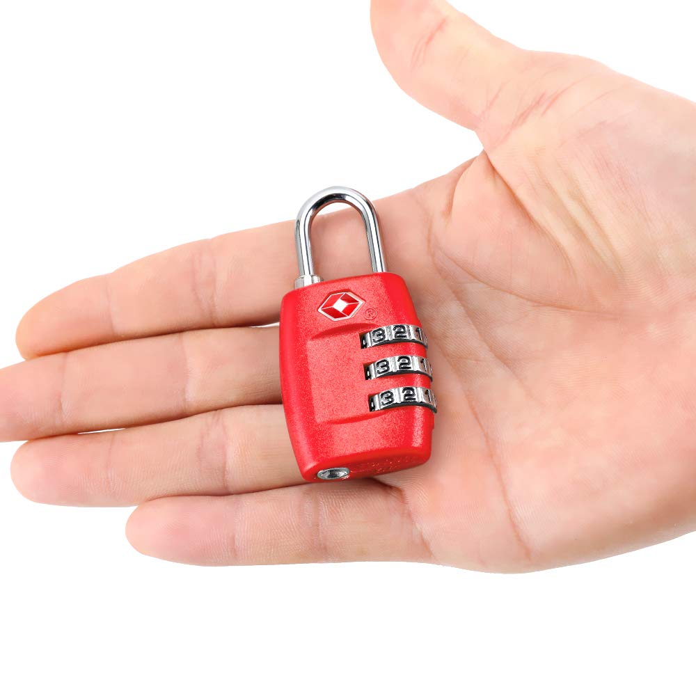 TSA Approved 4-Pack Combination Luggage Locks - 3 Digit Secure Travel Padlocks for Suitcases, Backpacks & Carry-On Bags (Red) - Ideal for Airports, Hotels & Cruise Travel Security