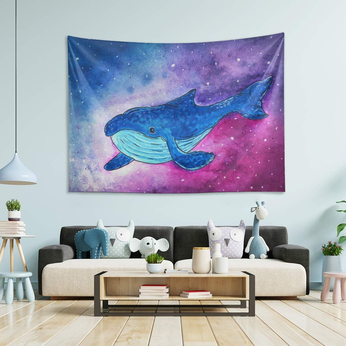 Watercolor Whale Space Tapestry Wall Hanging - 60x50 Inch Large Boho Room Decor for Bedroom, Dorm, Living Room | Perfect for Boho Home Decor, Teen Girls Room & Meditation Space