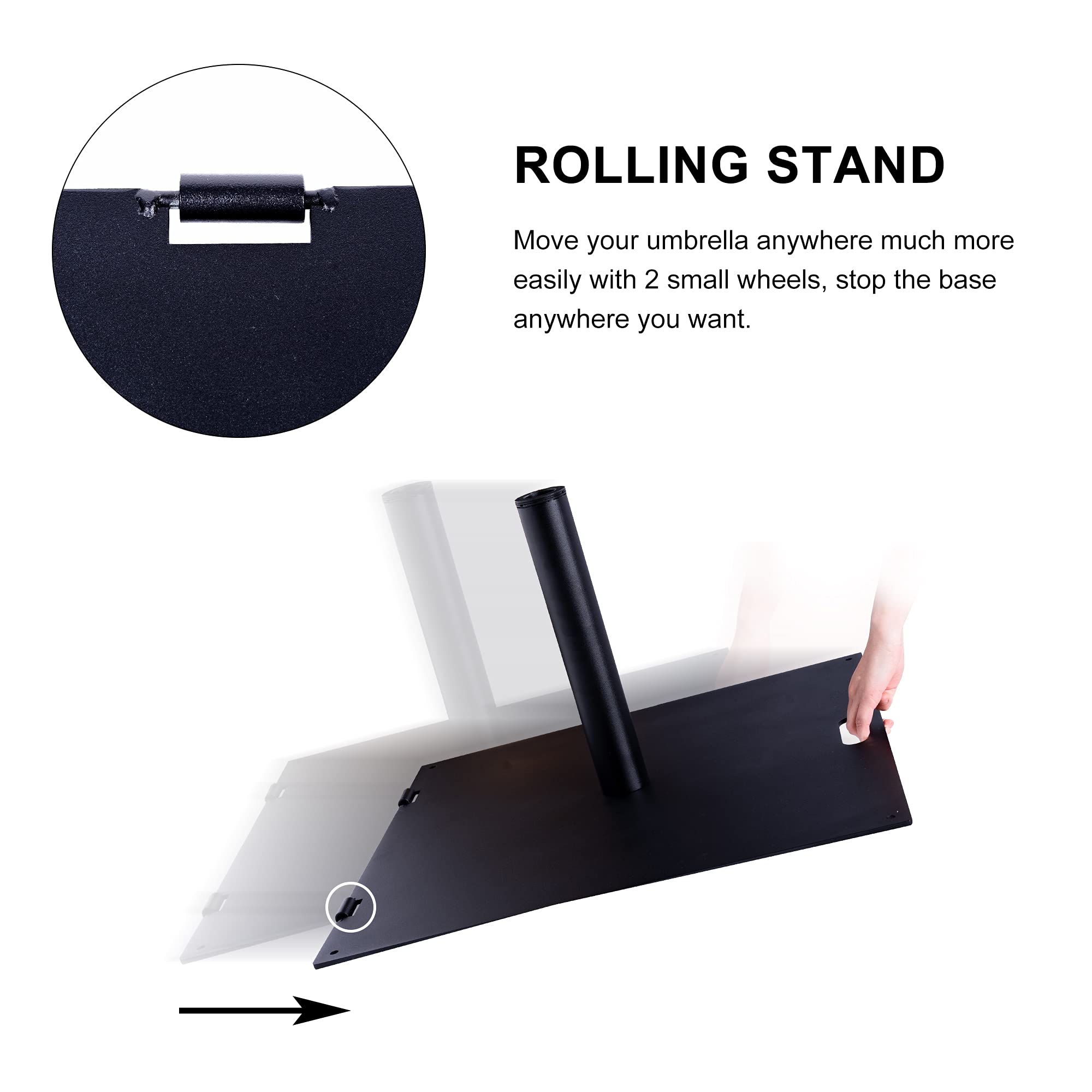 Heavy Duty 42 LBS Rolling Outdoor Umbrella Stand - Square Steel Base for Patio, Deck & Garden - Black | Portable Weighted Stand for Market Umbrellas, Perfect for Poolside, Backyard & Commercial Use