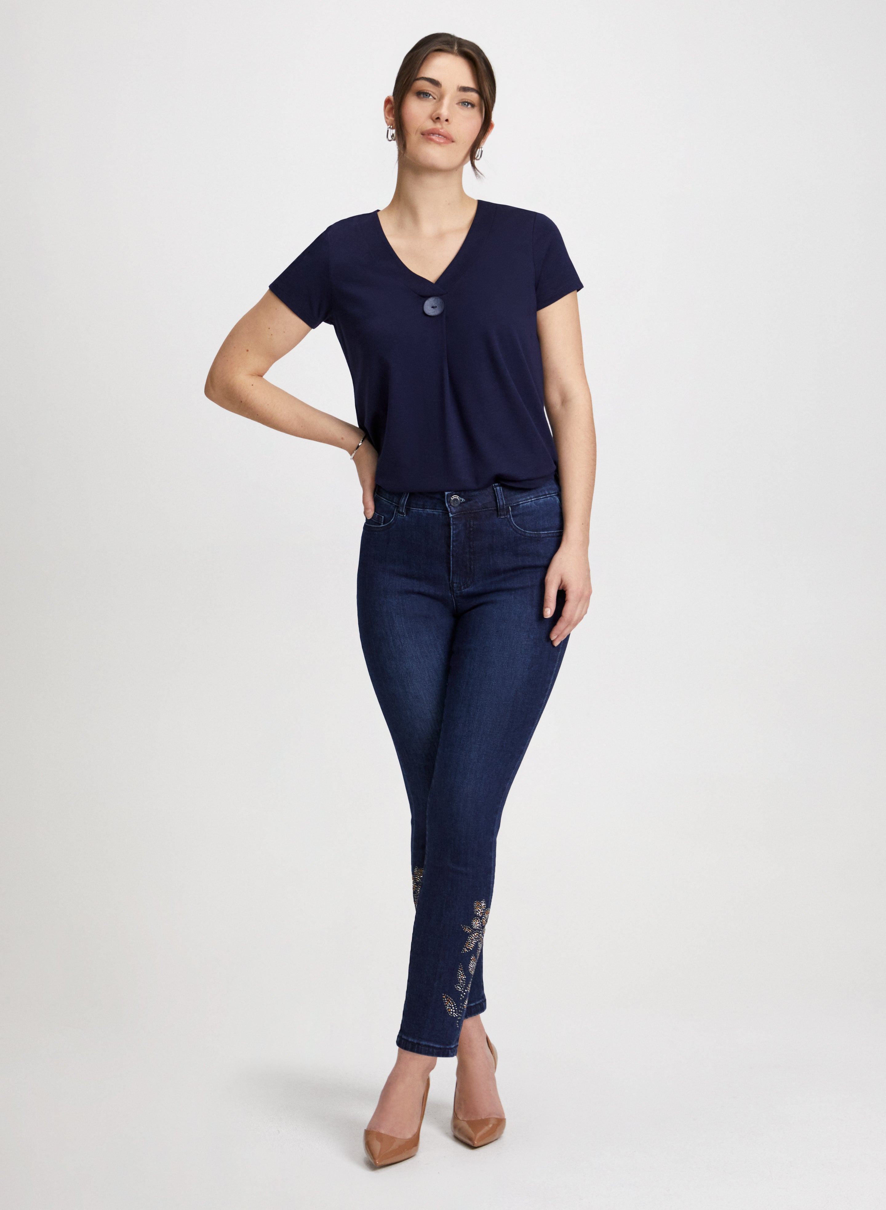 Stylish Decorative Button T-Shirt for Women - Trendy Casual Top with Unique Button Details - Perfect for Everyday Wear, Office Outfits & Weekend Looks