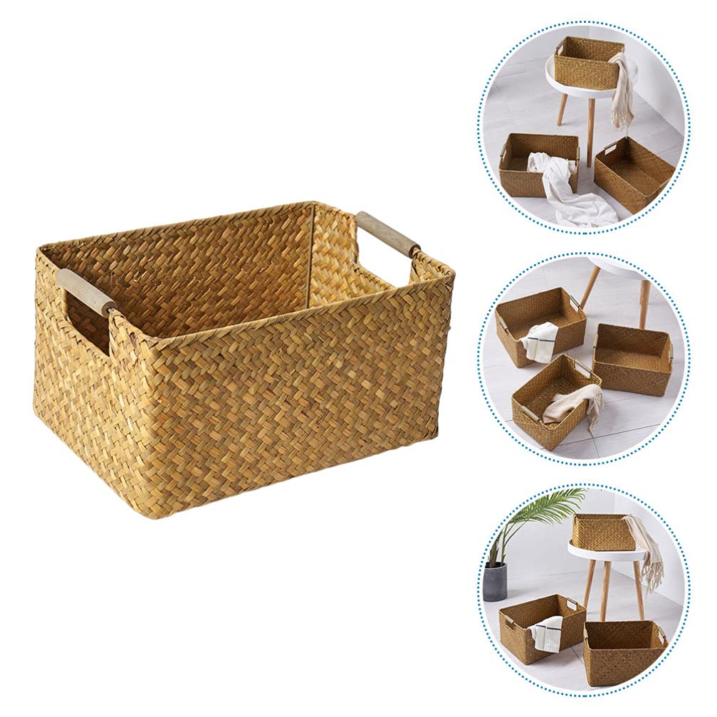 Stylish Woven Rattan Storage Basket with Lid - Nordic Home Decor for Wardrobe, Grocery & Organizing - Hyacinth Seaweed Design