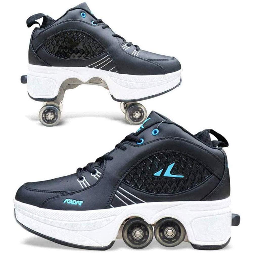 Kids Roller Sneakers with Double-Row Wheels - 2-in-1 Transformable Sports Shoes for Boys & Girls | Perfect for Outdoor Play, Skating Rinks & School Activities