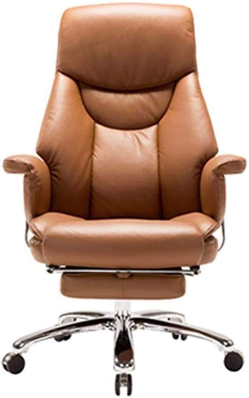 Premium Ergonomic Executive Office Chair - High Back Leather Desk Chair with Adjustable Footrest for Boss & Computer Work (Brown) - Perfect for Home Office, Gaming & Professional Workspaces